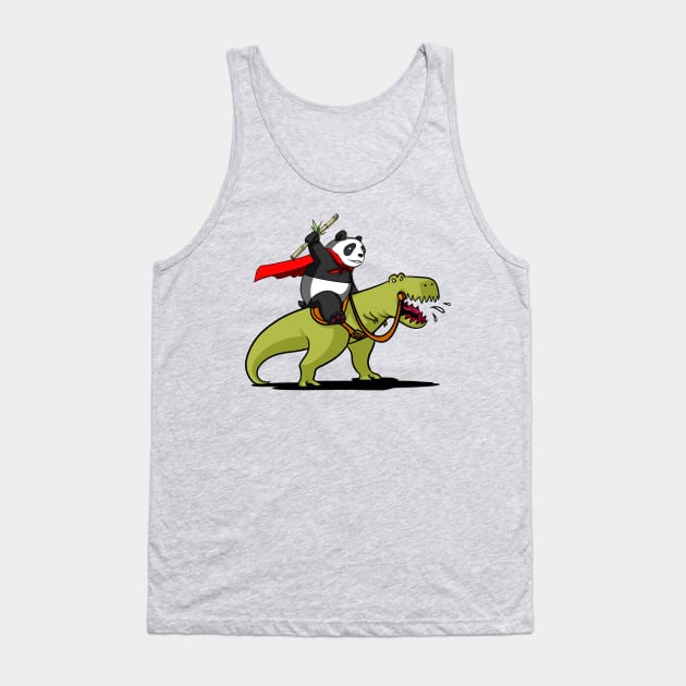 Panda Bear Riding A T-Rex Dinosaur Tank Top by underheaven